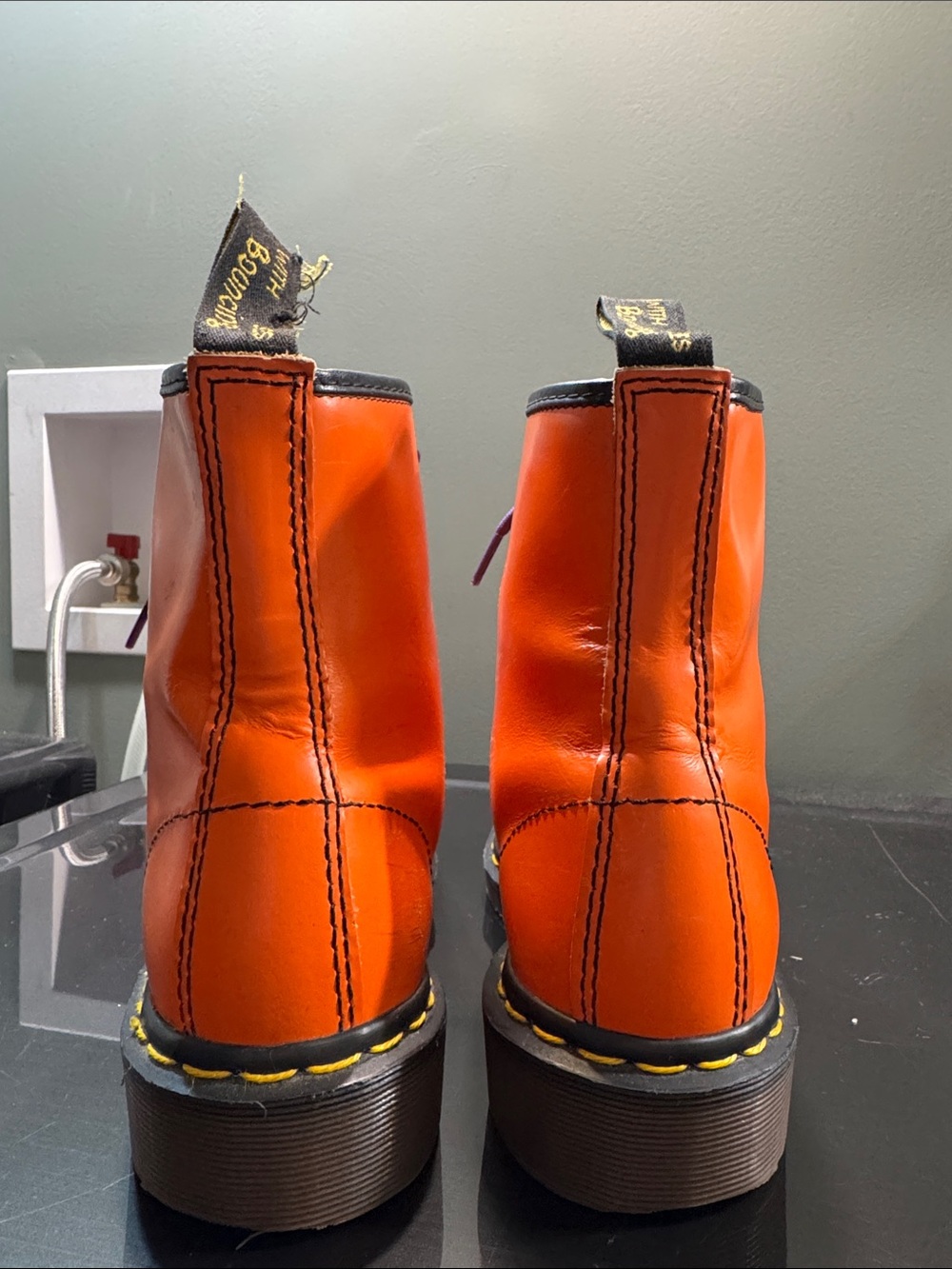 Dr. Martens Made in England Vintage Orange Leather Combat Boots Y2K rare 7.5UK - Picture 3 of 17